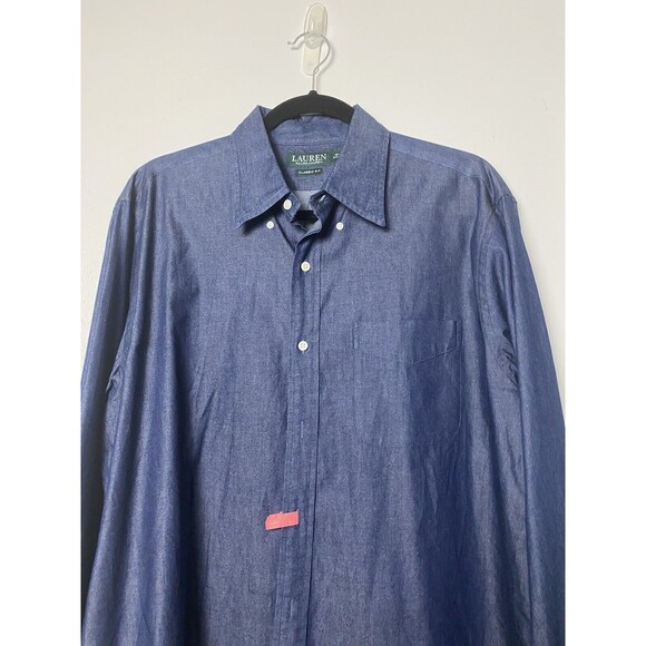 Ralph Lauren Button-Down Long Sleeve Blue Classic Fit Shirt Men's Size L  34/35 - Picture 7 of 14